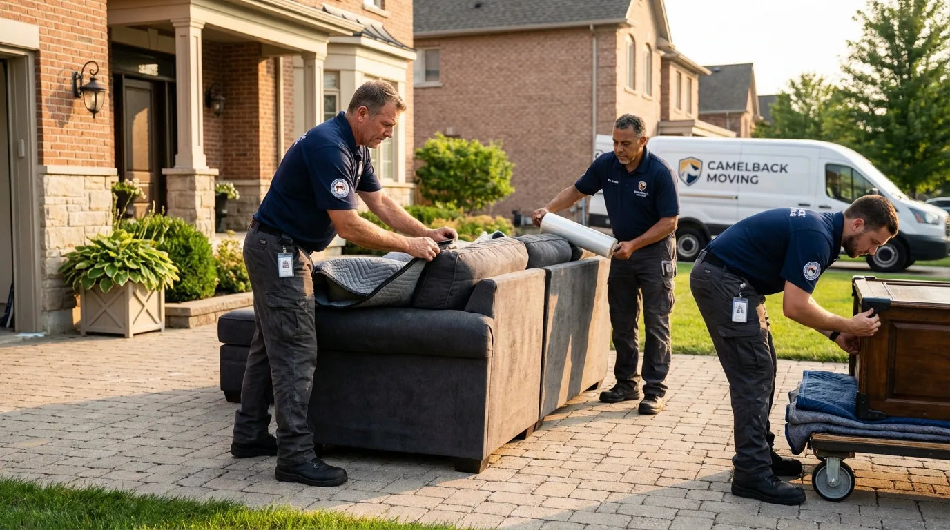 Large estate moving crew wrapping furniture in Frederick, OK